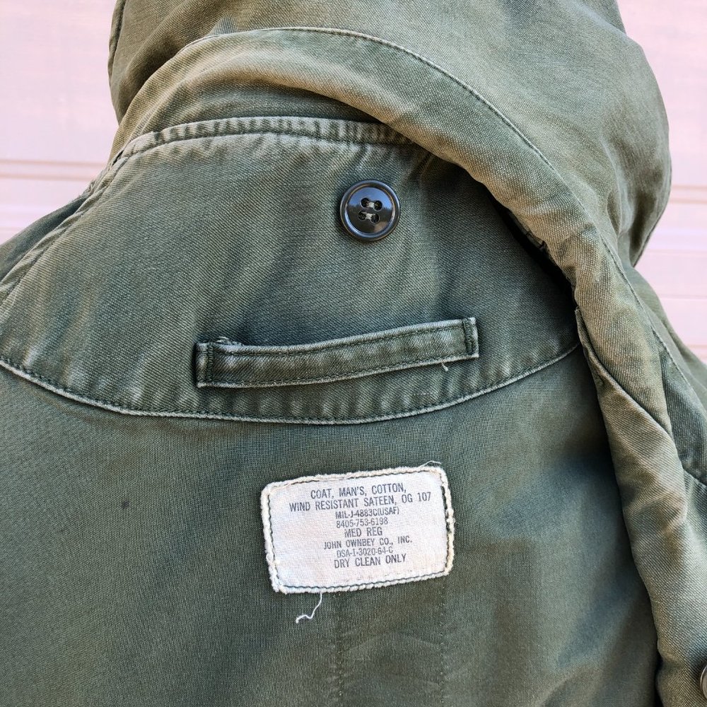 Vintage Men's US Air Force Military Jacket Hood Patches Med Reg Cotton OG 107 - Picture 12 of 12